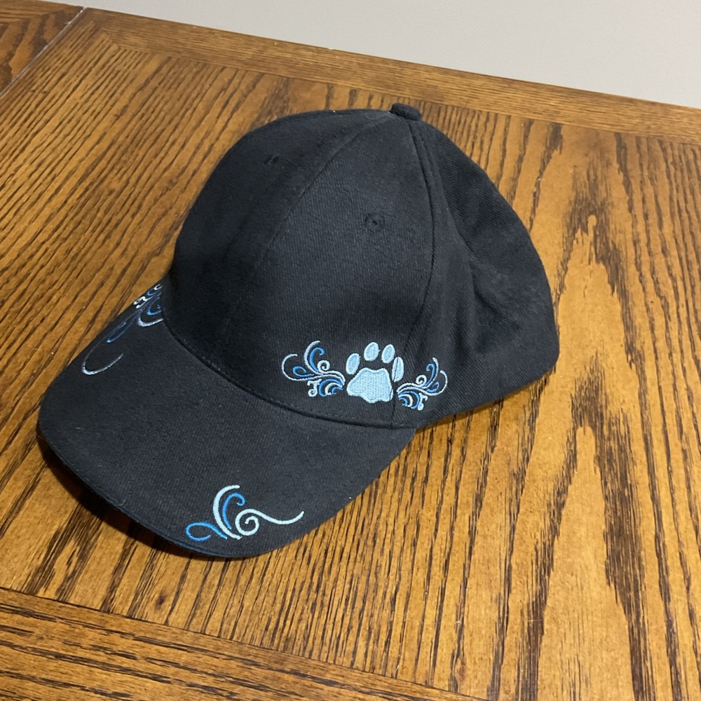 Cute Black Cap with Blue Paw Print Design for the animal lover NWOT